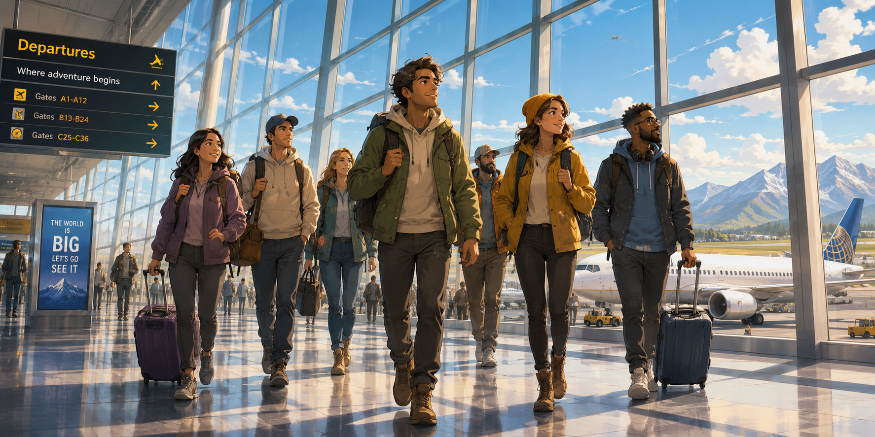 Traveler leaving the airport calm and recovered
